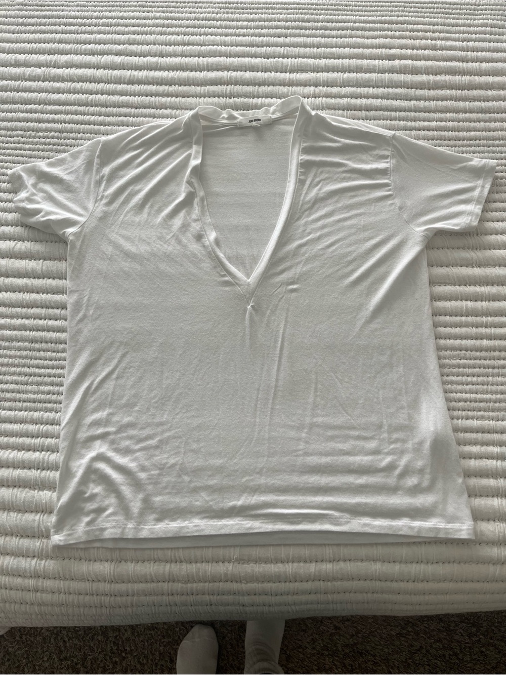 Joah Brown White V-Neck Short Sleeve Top